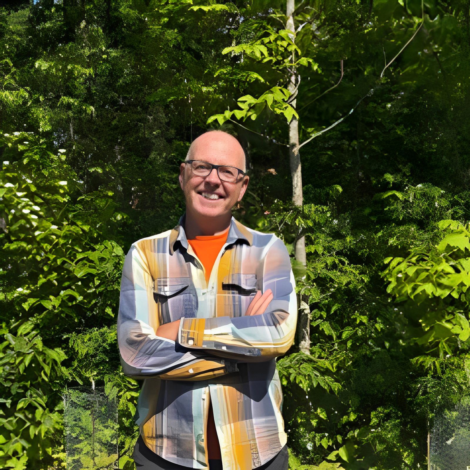 Man smiling in a forest