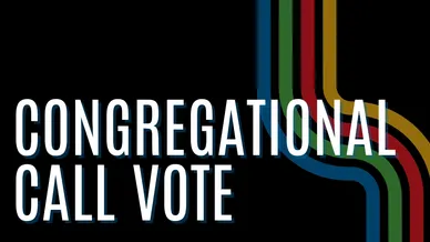 Graphic with the text 'Congregation All Vote' and colorful vertical lines.