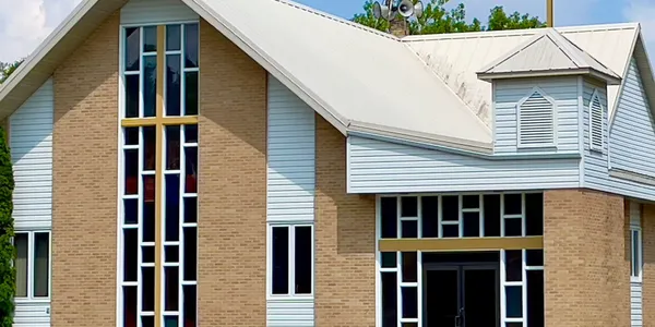 Modern church building with large windows
