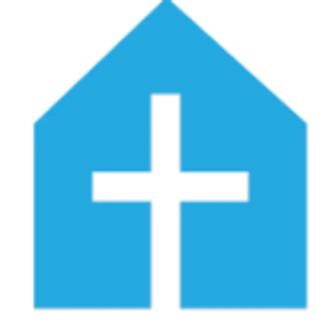 Blue church icon with white cross